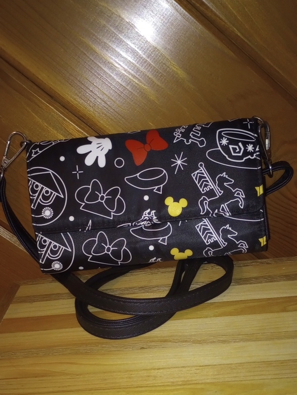 Black Disney Crossbody Bag with Bow and Mickey Icons